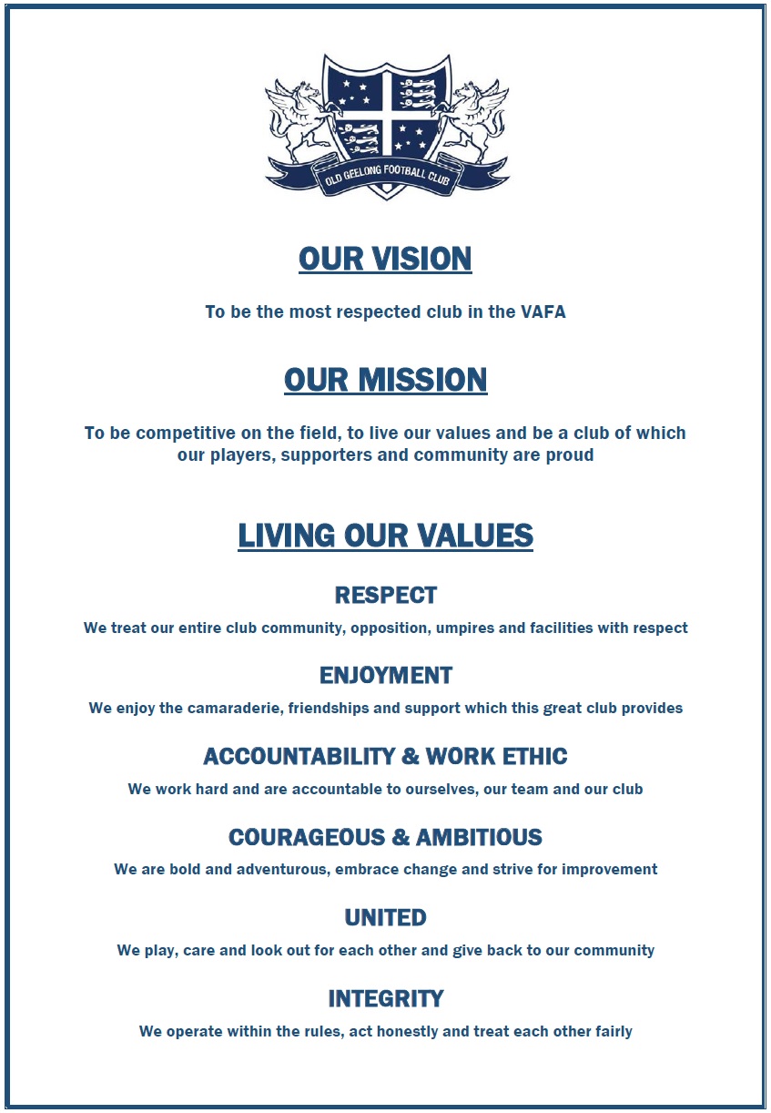 OGFC Club Values — Vision, Mission, and Values